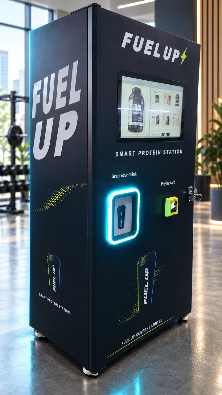 Fuel Up 機台側面品牌印刷與閃電標誌